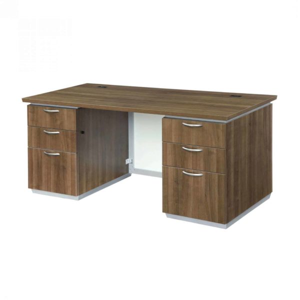 EXECUTIVE DESK WITH WHITE GLASS MODESTY PANEL