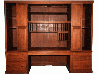 Executive Wall Unit W Desk Solid Cherry Wood Hand Built